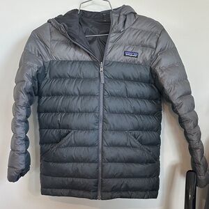 Patagonia Two-Tone Gray Hooded Down Jacket